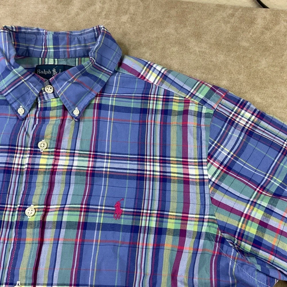 Polo Ralph Lauren Plaid Shirt Mens L Short Sleeve Button Down Classic Vintage